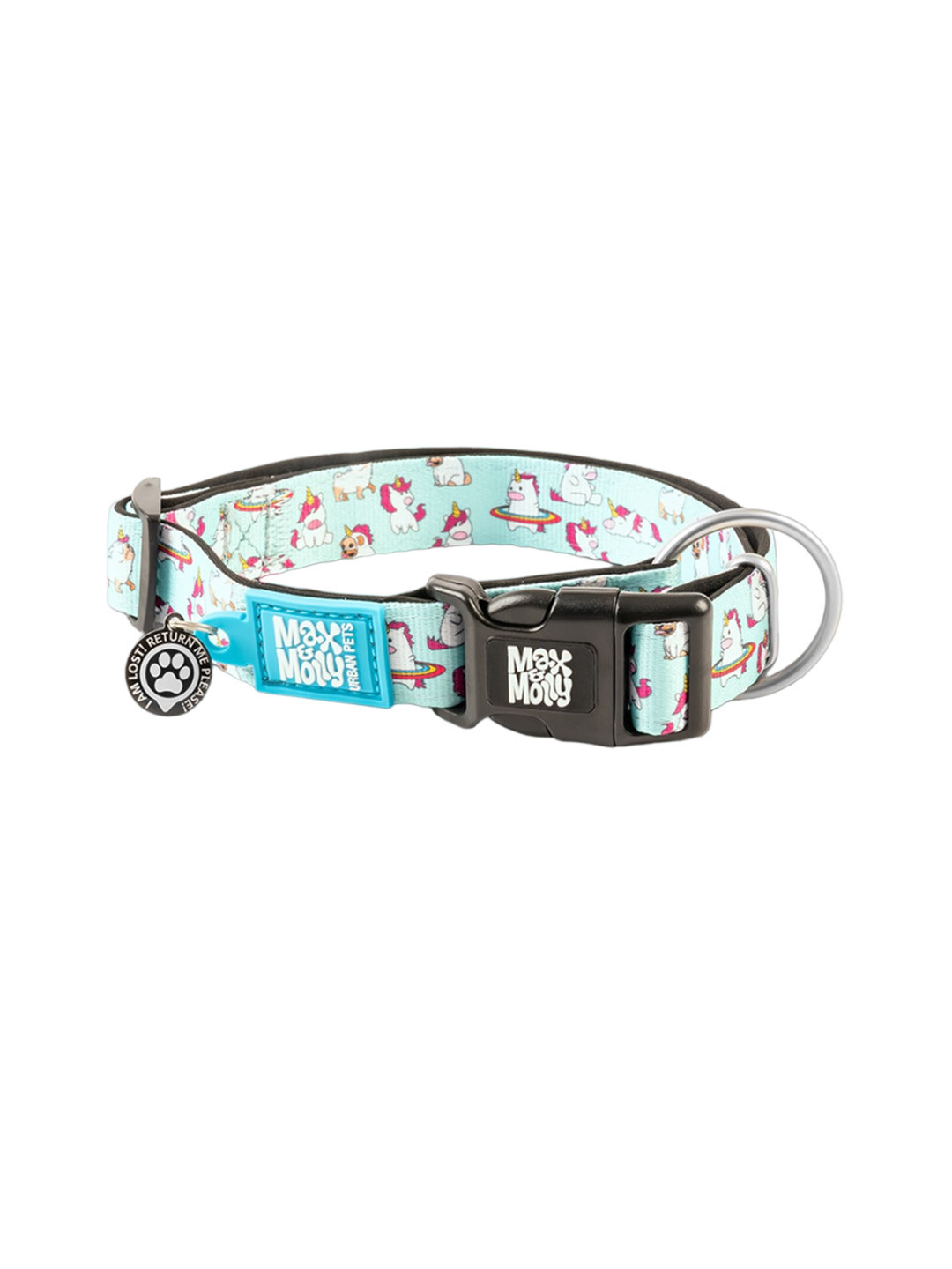 Max & Molly Blue Unicorn Printed Hypo-Allergenic Dog Training Smart ID Collar