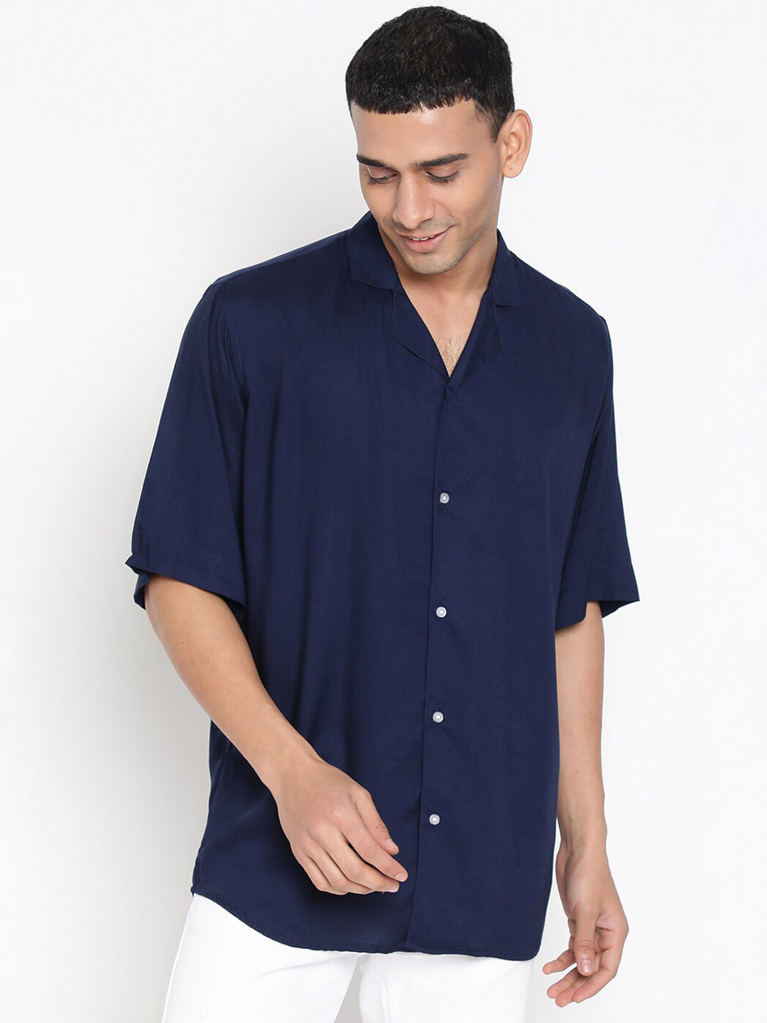 JAVINISHKA Men Classic Oversized Cuban Collar Casual Shirt