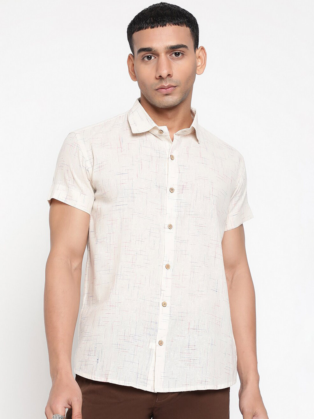 JAVINISHKA Classic Slim Fit Abstract Printed Cotton Linen Casual Shirt