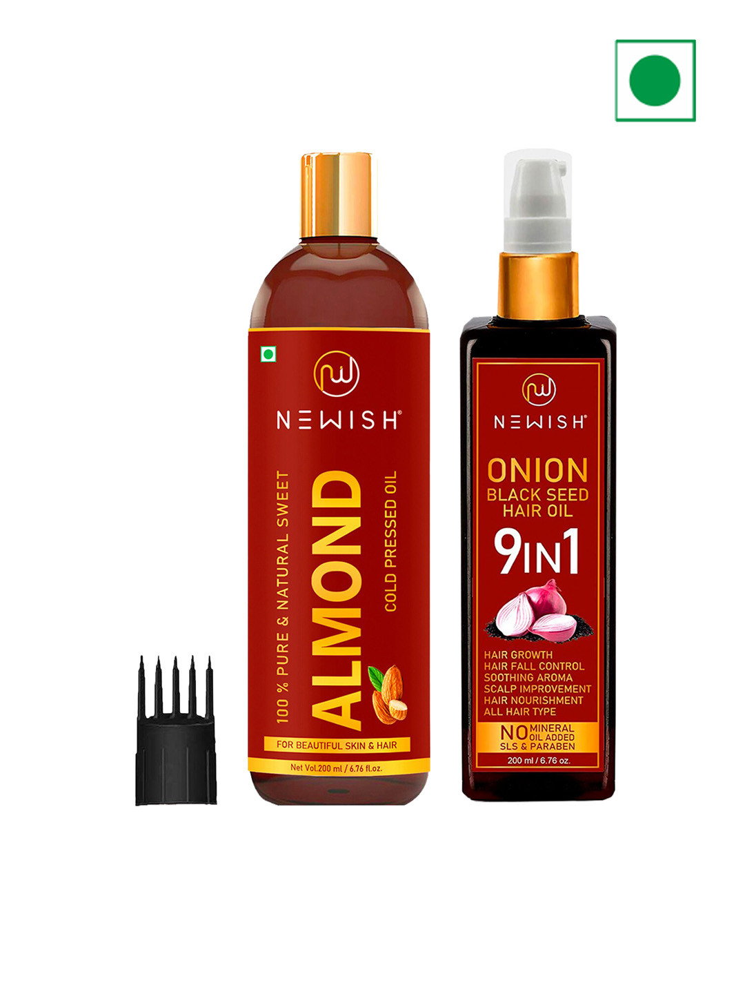 NEWISH Cold Pressed Almond & Onion Black Seed Hair Oil For Hair & Skin - 200ml Each