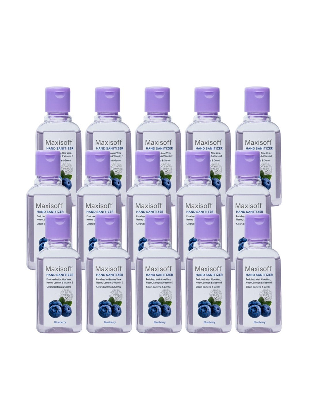 Maxisoft Set Of 15 Blueberry Hand Sanitizers To Clear Bacteria & Germs - 60ml Each
