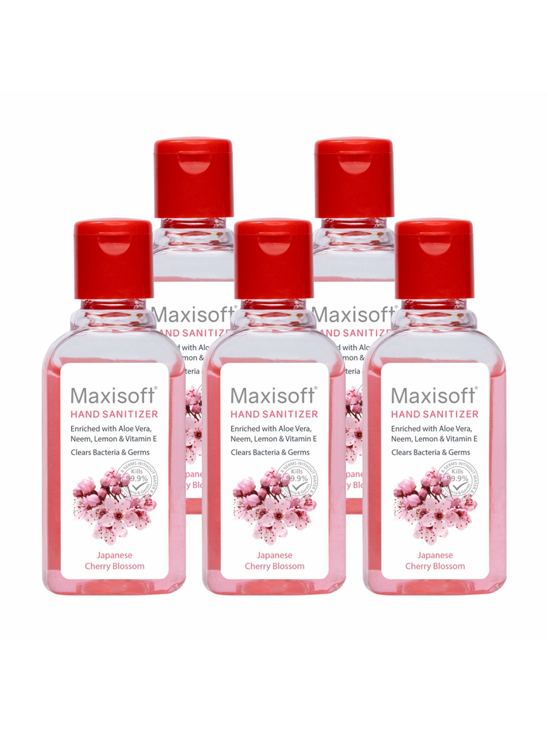 Maxisoft Set of 5 Japanese Cherry Blossom Hand Sanitizer with Aloe Vera & Neem-60 ml Each