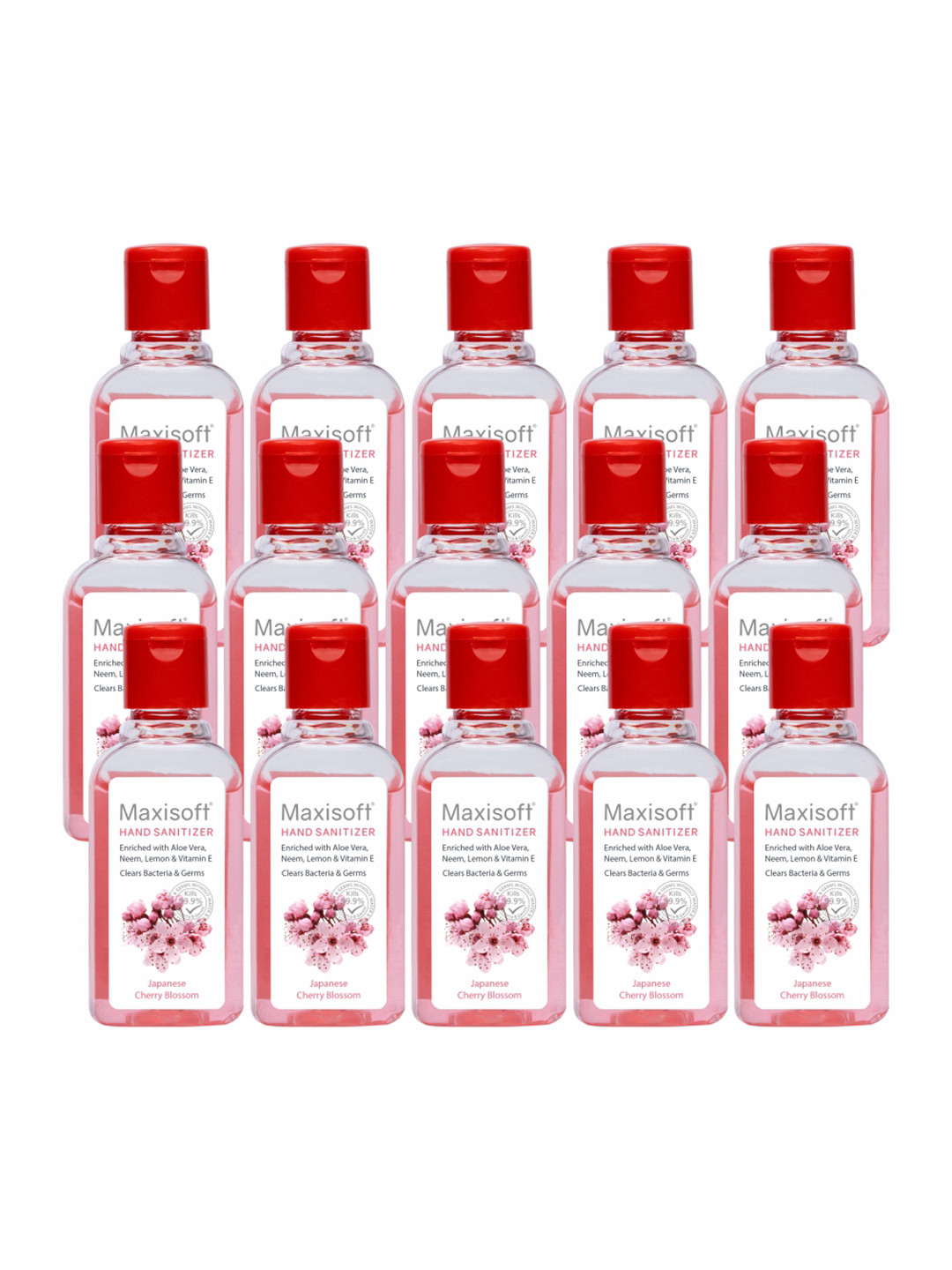 Maxisoft Set of 15 Japanese Cherry Blossom Hand Sanitizer with Aloe Vera & Neem-60 ml Each