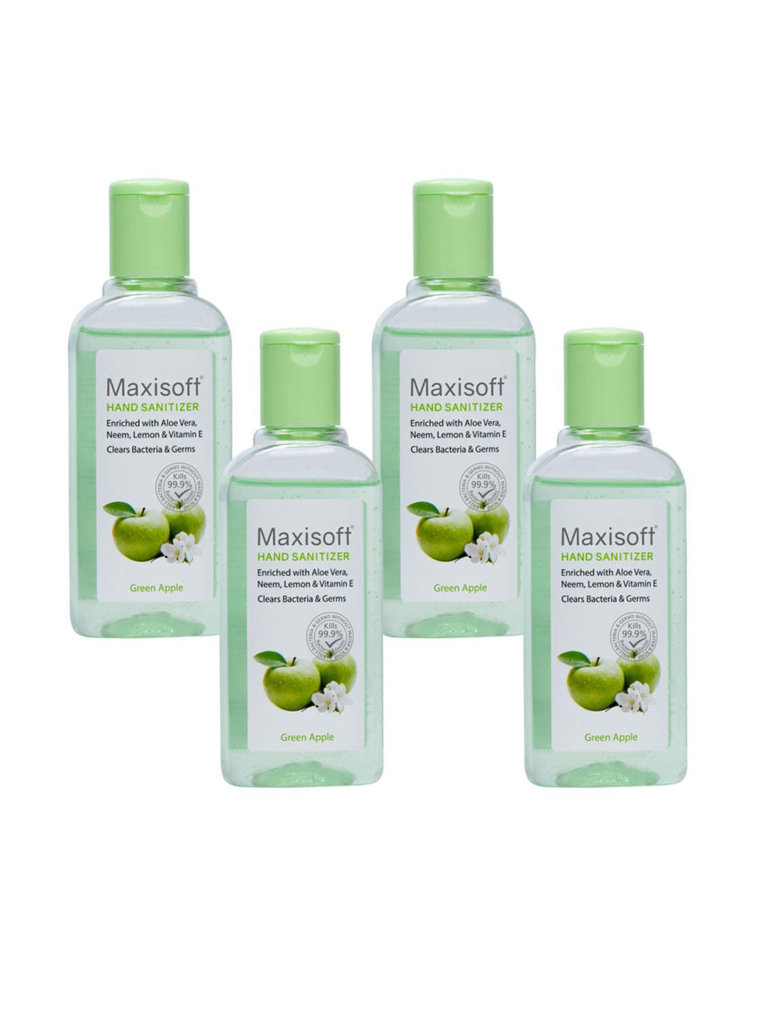 Maxisoft Set Of 4 Green Apple Hand Sanitizers To Clear Bacteria & Germs - 100ml Each