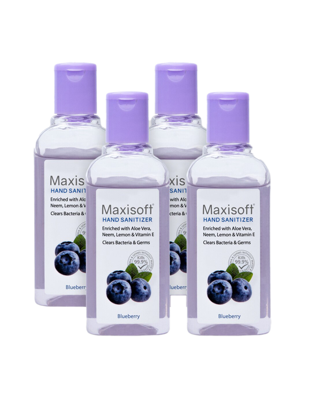 Maxisoft Set Of 4 Blueberry Hand Sanitizers To Clear Bacteria & Germs - 100ml Each