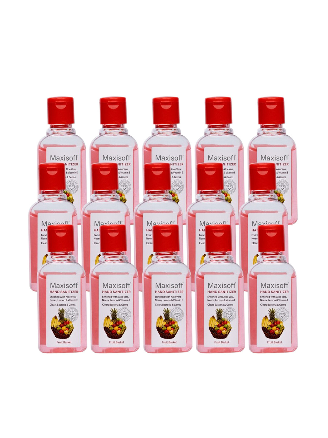Maxisoft Set of 15 Fruit Basket Hand Sanitizer with Aloe Vera & Neem - 60 ml Each