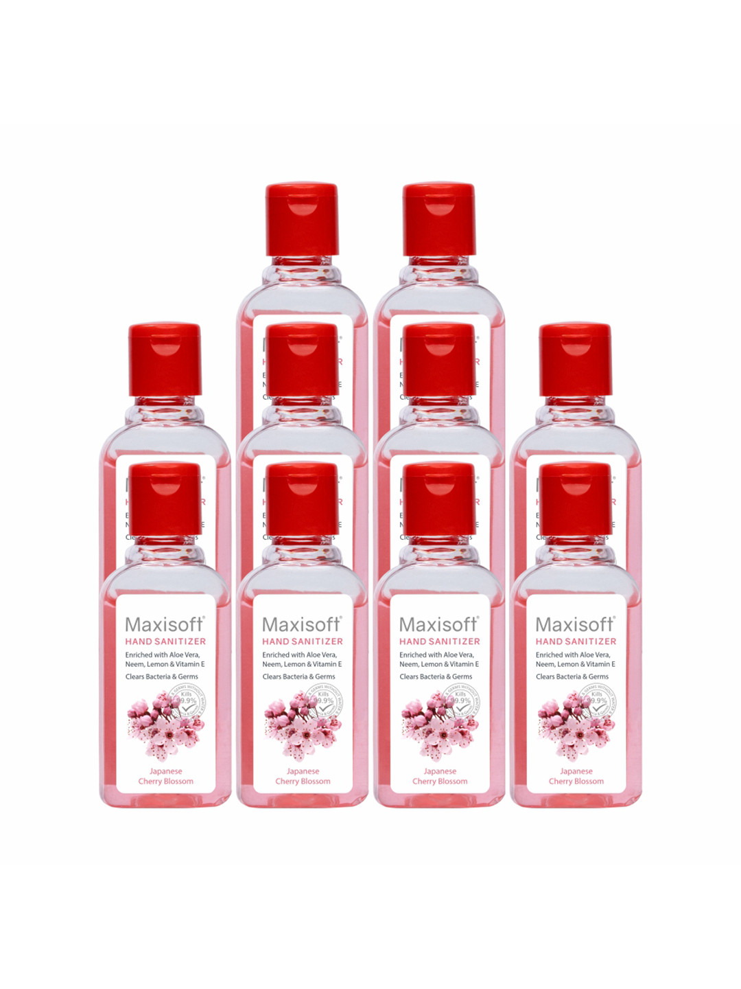 Maxisoft Set Of 10 Japanese Cherry Blossom Hand Sanitizers For Bacteria & Germs- 60ml Each