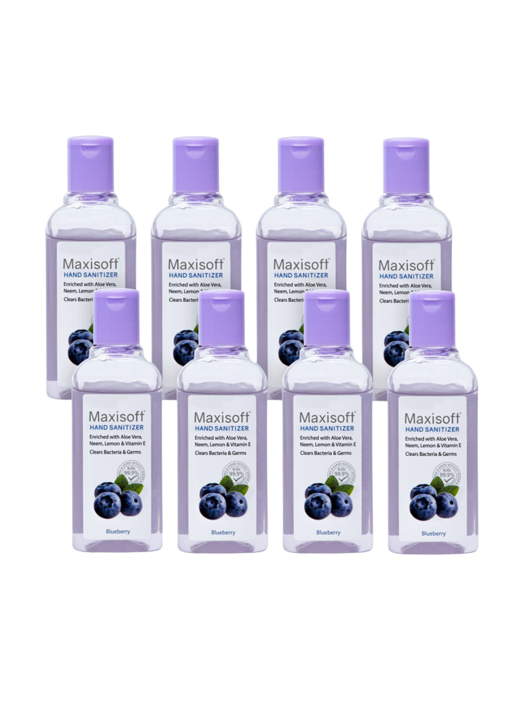 Maxisoft Set Of 8 Blueberry Hand Sanitizer Clears Bacteria & Germs - 100ml Each