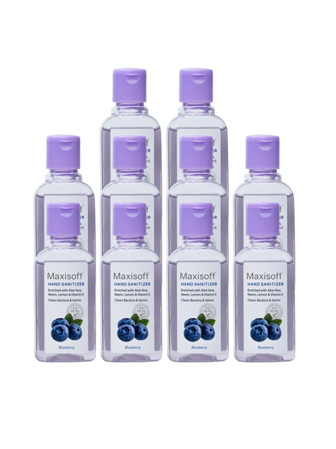 Maxisoft Set Of 10 Blueberry Hand Sanitizer Clears Bacteria & Germs - 60ml Each