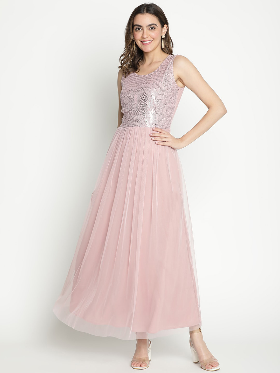 DRAAX Fashions Sequin Embellished Sleeveless Maxi Dress