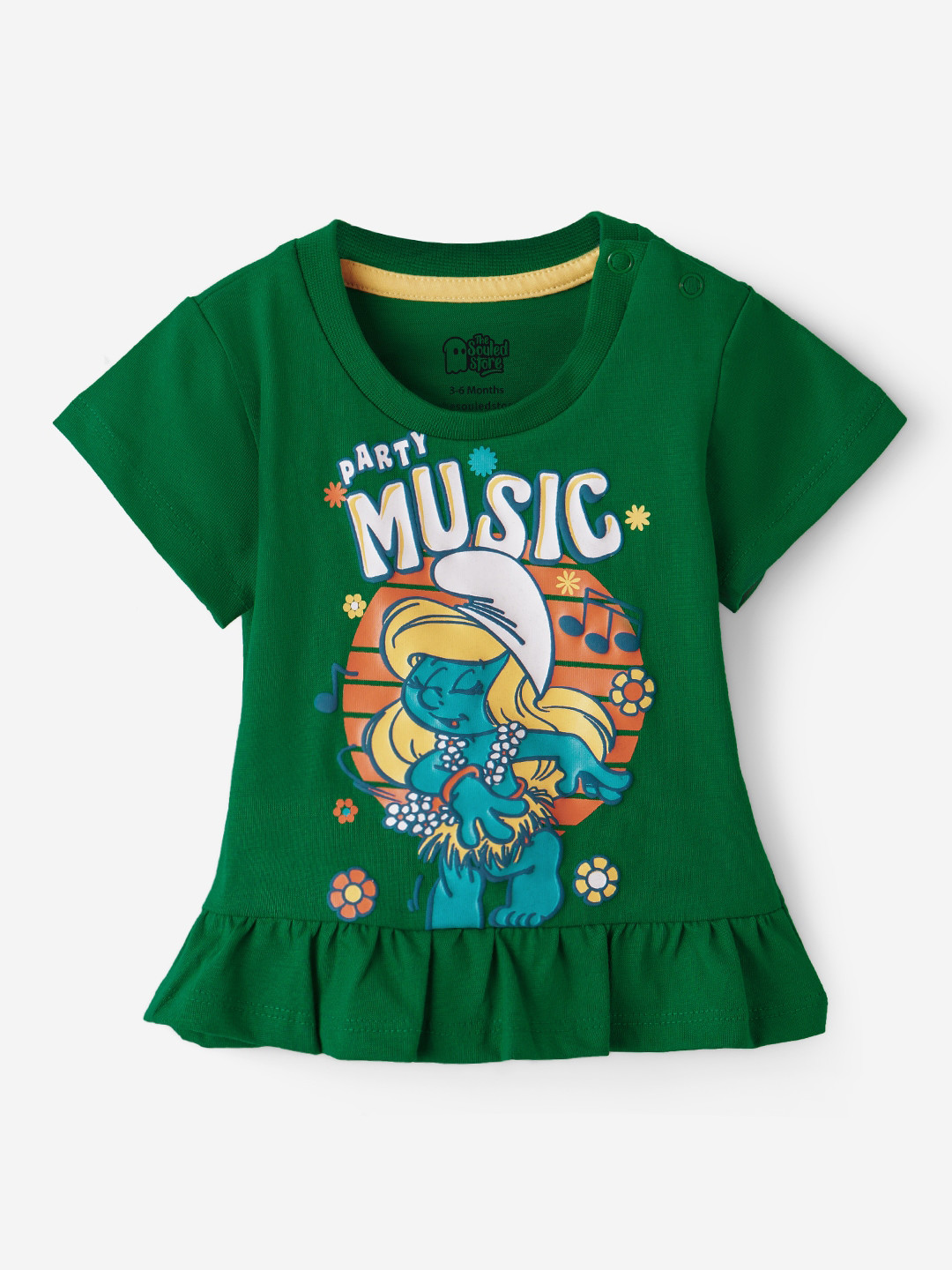 The Souled Store Girls Smurfs Printed Pure Cotton T-shirt