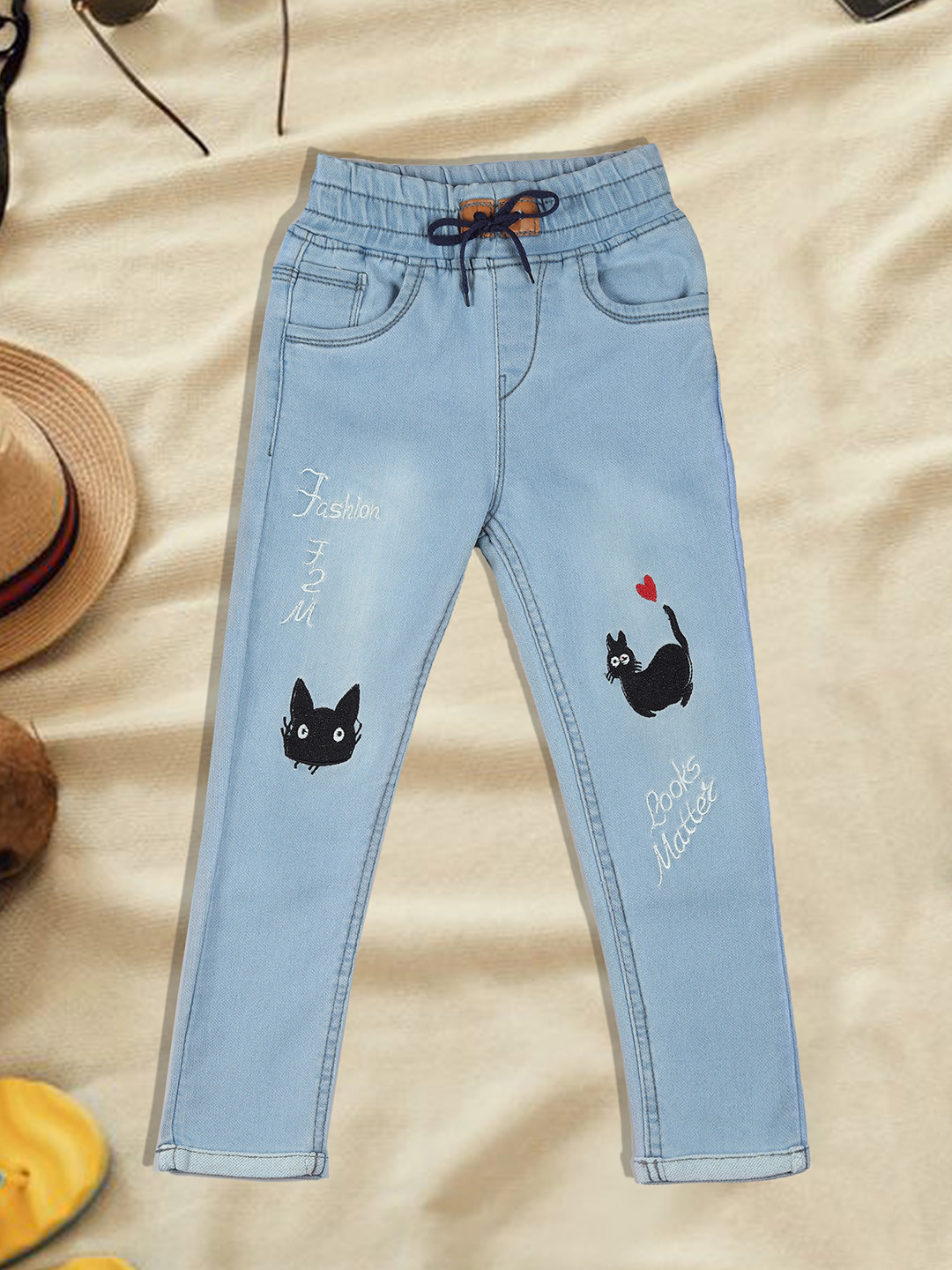 A-Okay Girls Jogger Embroidered Light Fade Stretchable Clean Look Jeans