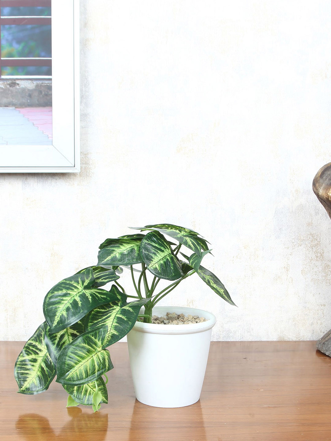 FOLIYAJ Green & White Artificial Arrowhead Plant With Pot