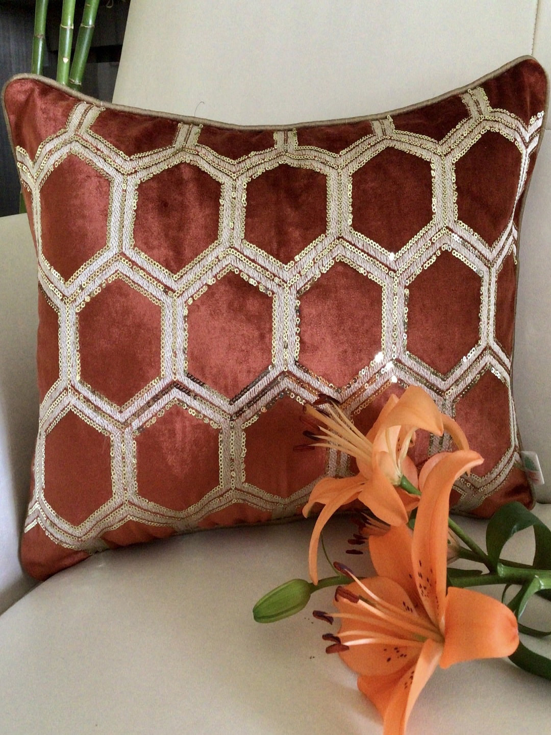 TARA- Sparkling Homes Velvet Lightweight 4 Pcs Embellished Cushion Covers - 24 x 24 Inches