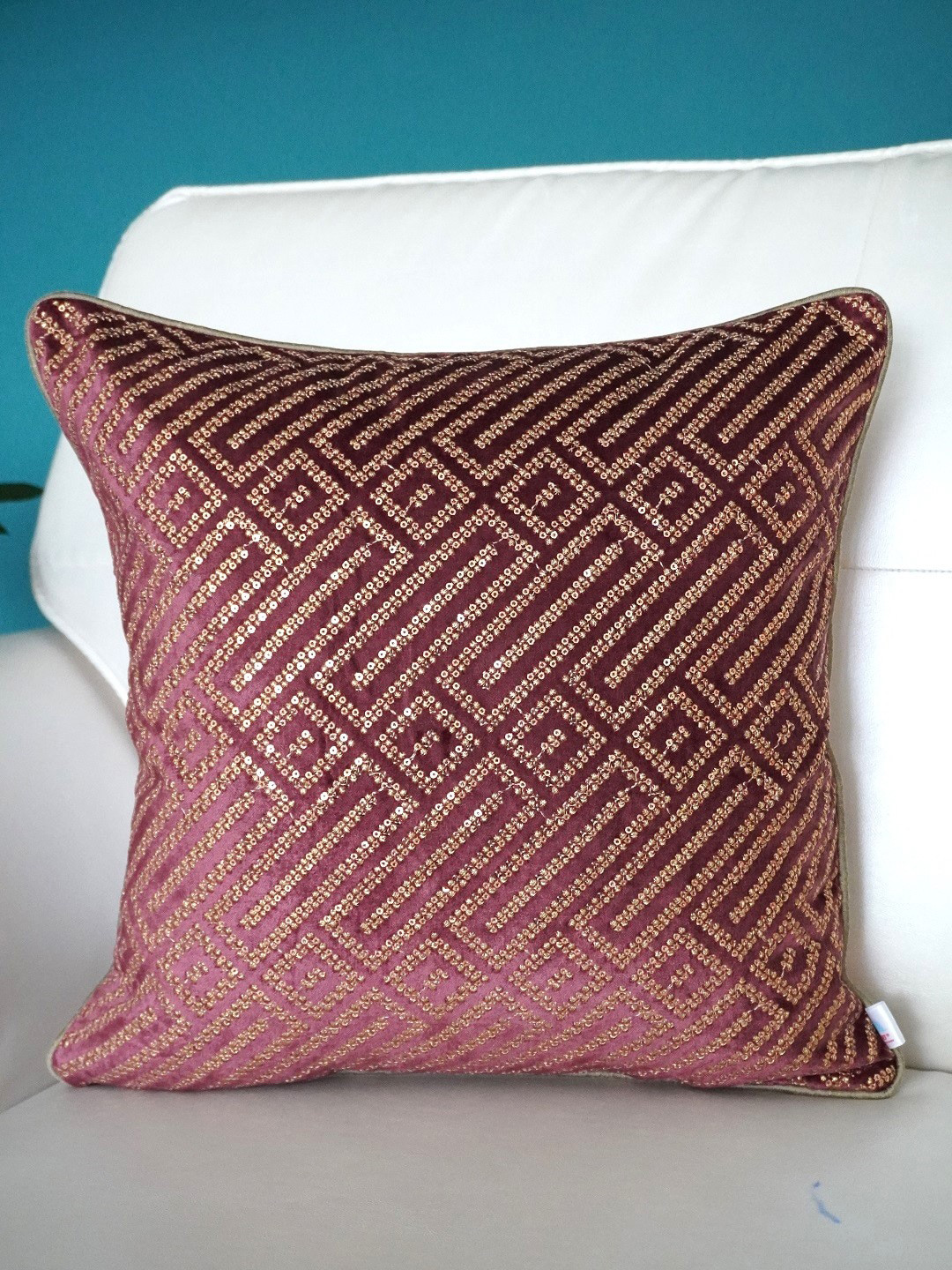 TARA- Sparkling Homes Bedazzled Geometric Velvet 3 Pcs Embellished Cushion Covers - 16 x 16 In