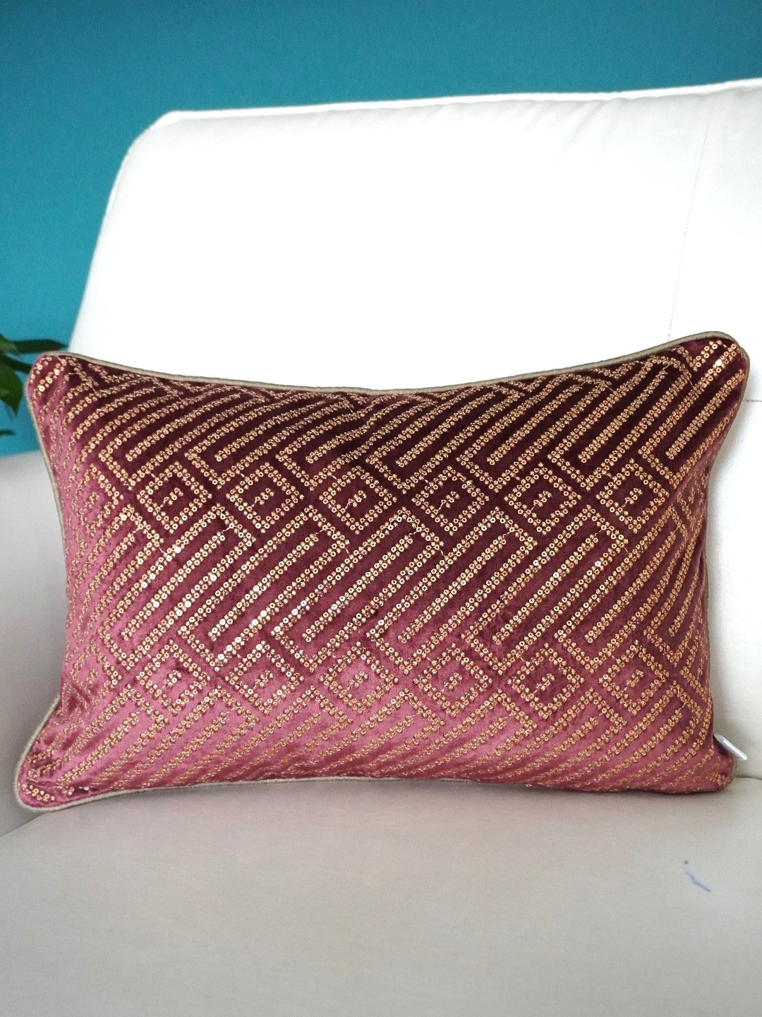 TARA- Sparkling Homes Geometric Velvet 3 Pcs Embellished Cushion Covers - 18 x 18 In