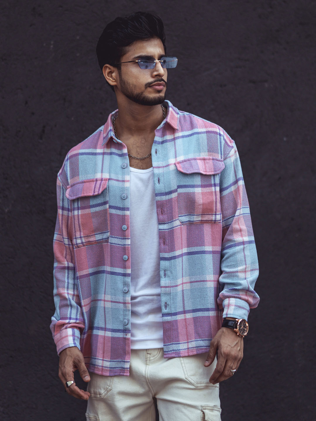 Powerlook India Slim Checked Drop-Shoulder Sleeves Casual Oversized Shirt