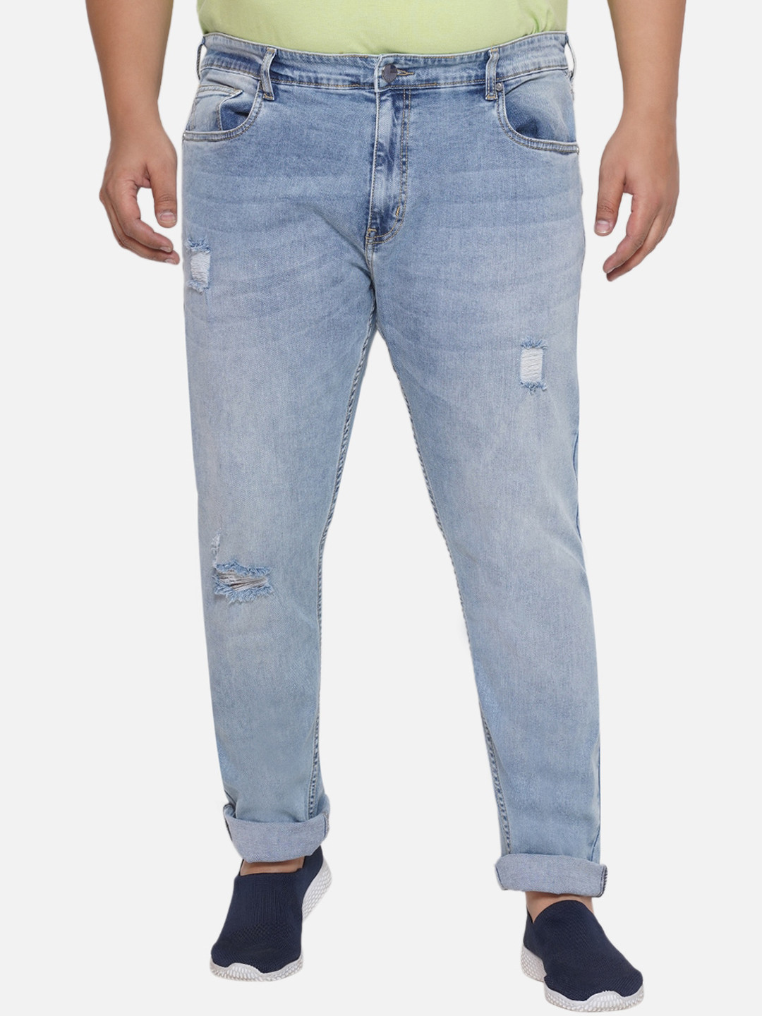 Santonio Men Plus Size Classic Low Distress Mid-Rise Heavy Fade Stretchable Jeans