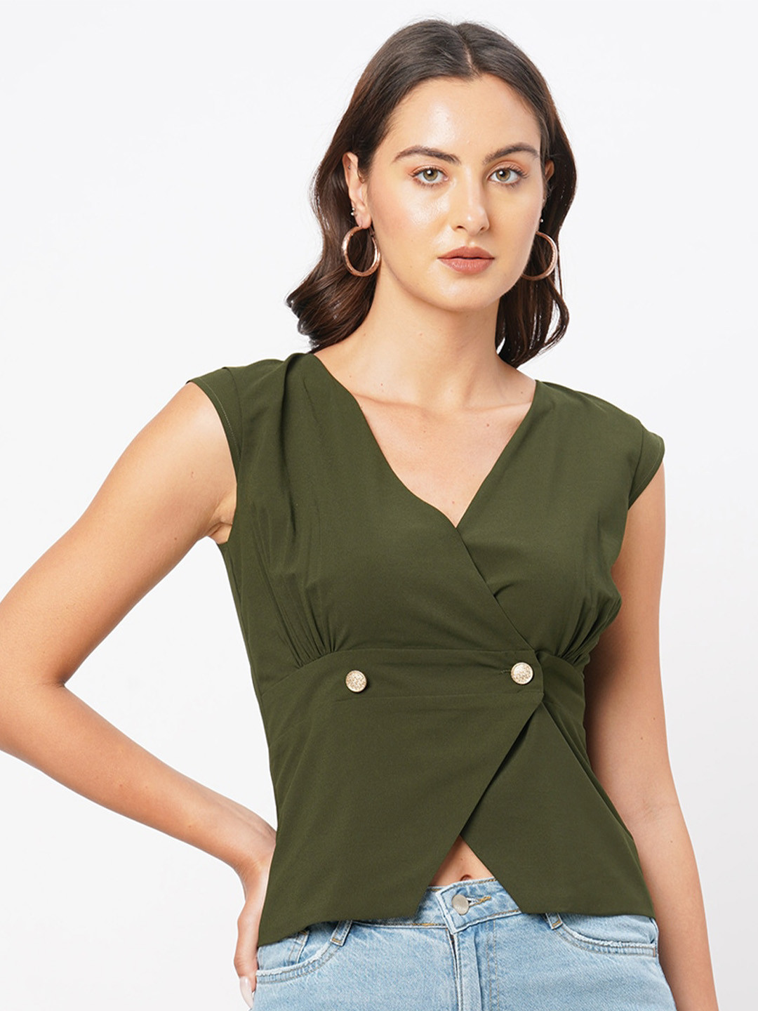 Curves by MISH Georgette V-Neck Wrap Crop Top
