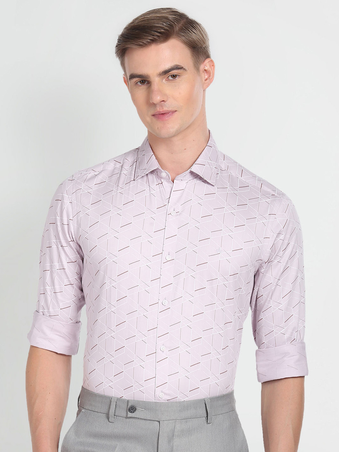 Arrow Slim Fit Geometric Printed Twill Weave Pure Cotton Formal Shirt
