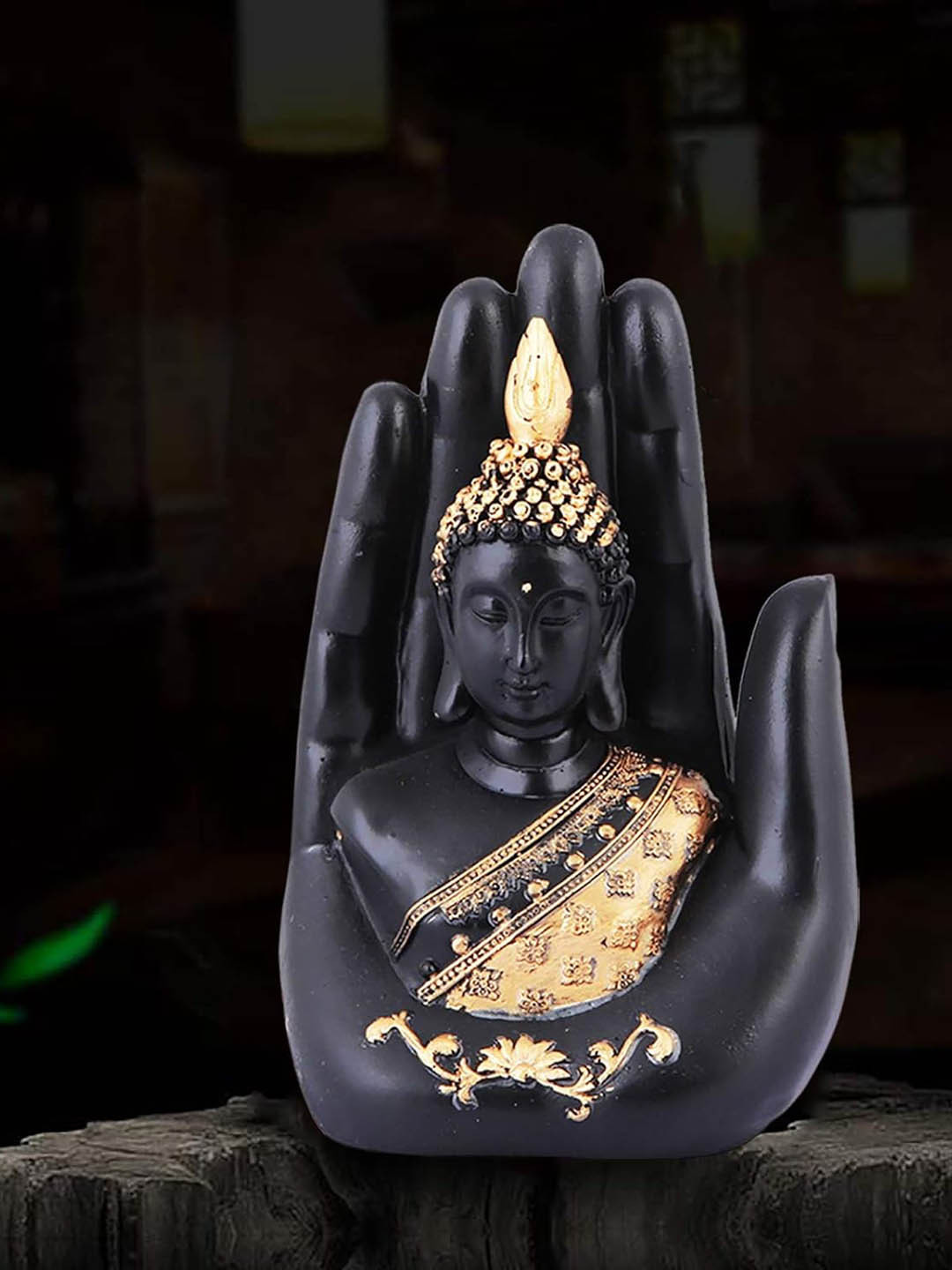 Ascension Palm Buddha Black Polyresin Matte Prayer Room Medium Showpiece - 2.4 Inches