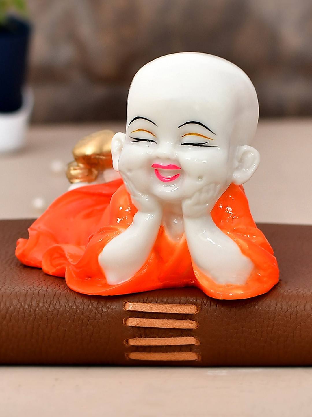Ascension Ascension Cute Child Monk White Polyresin Glossy Living Room Medium Showpiece - 3.1 Inches