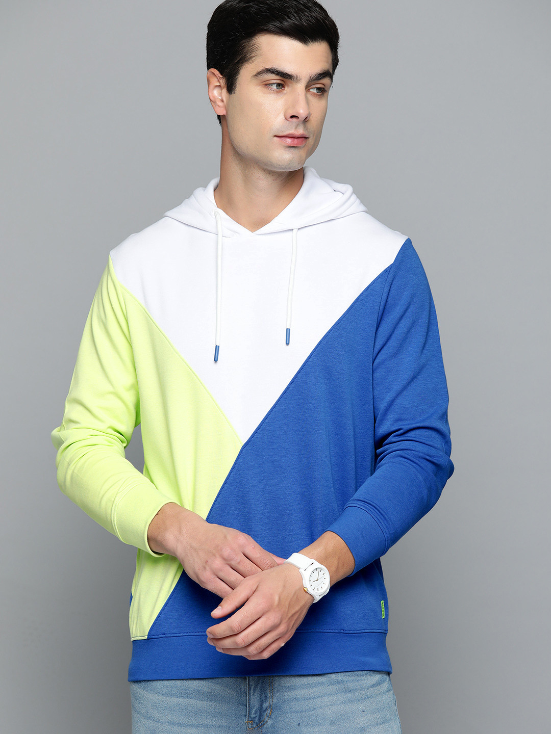 Indian Terrain Colourblocked Hooded Sweatshirt