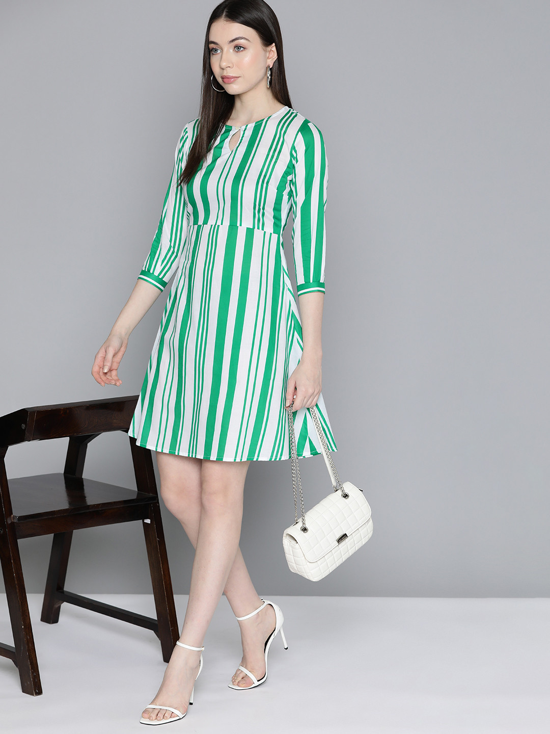 Chemistry Striped Keyhole Neck Cotton A-Line Dress