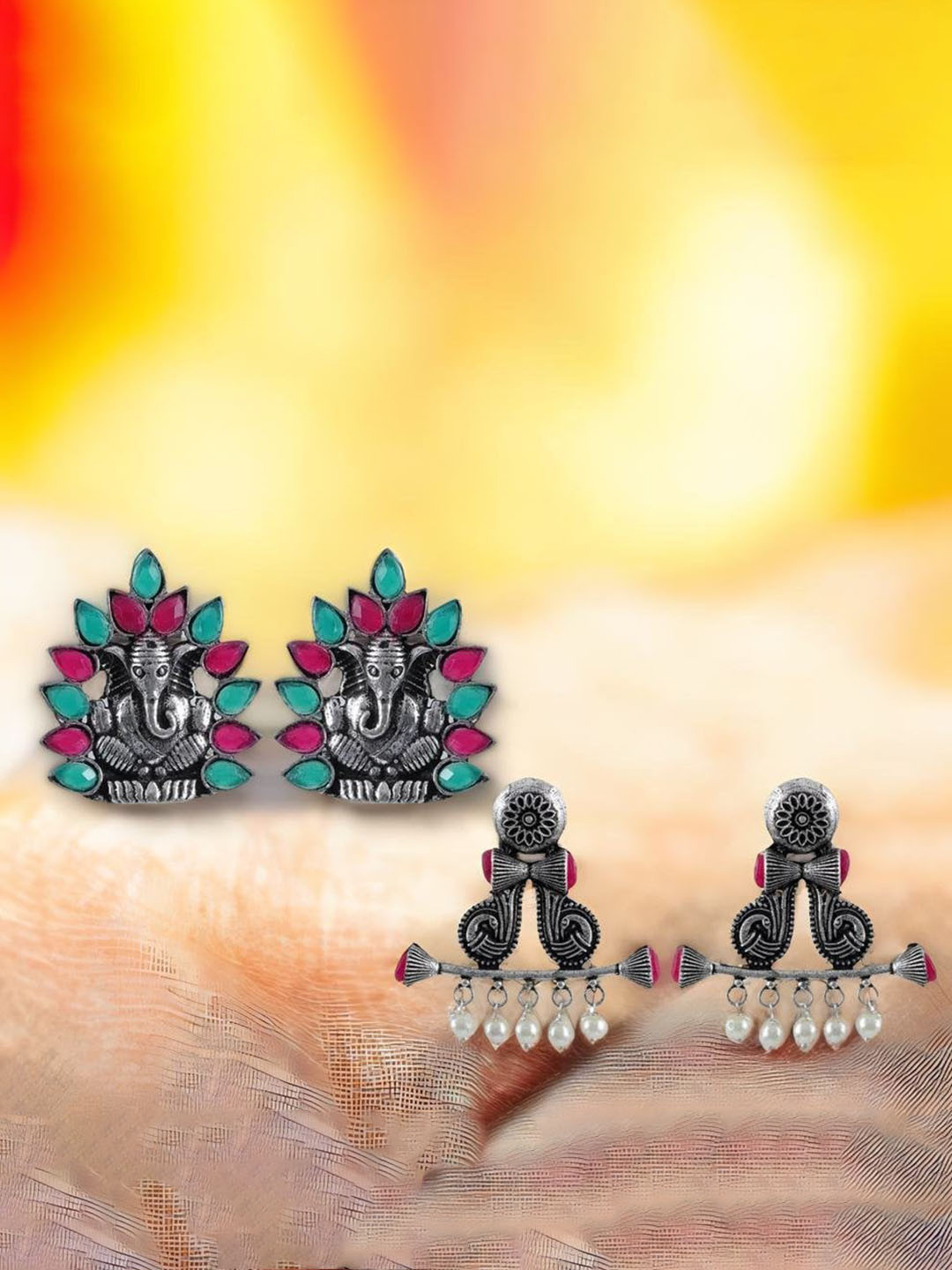 UNIVERSITY TRENDZ Set Of 2 Oxidised Stud Earrings