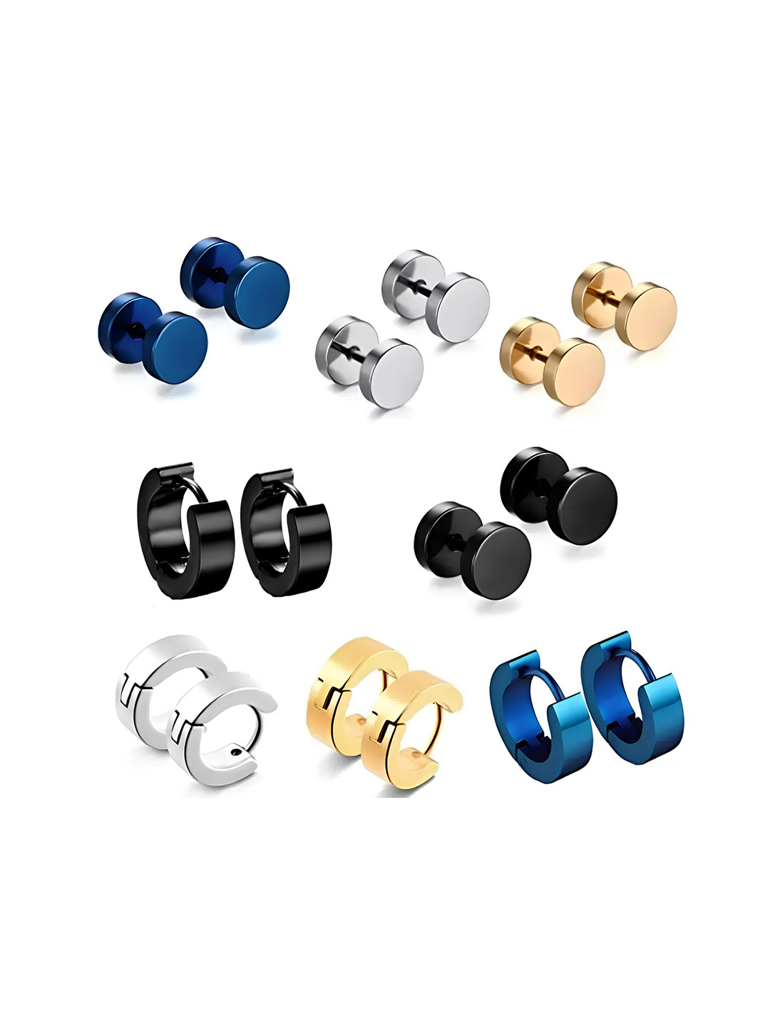 KARISHMA KREATIONS Set Of 8 Stainless Steel Stud & Hoop Earrings