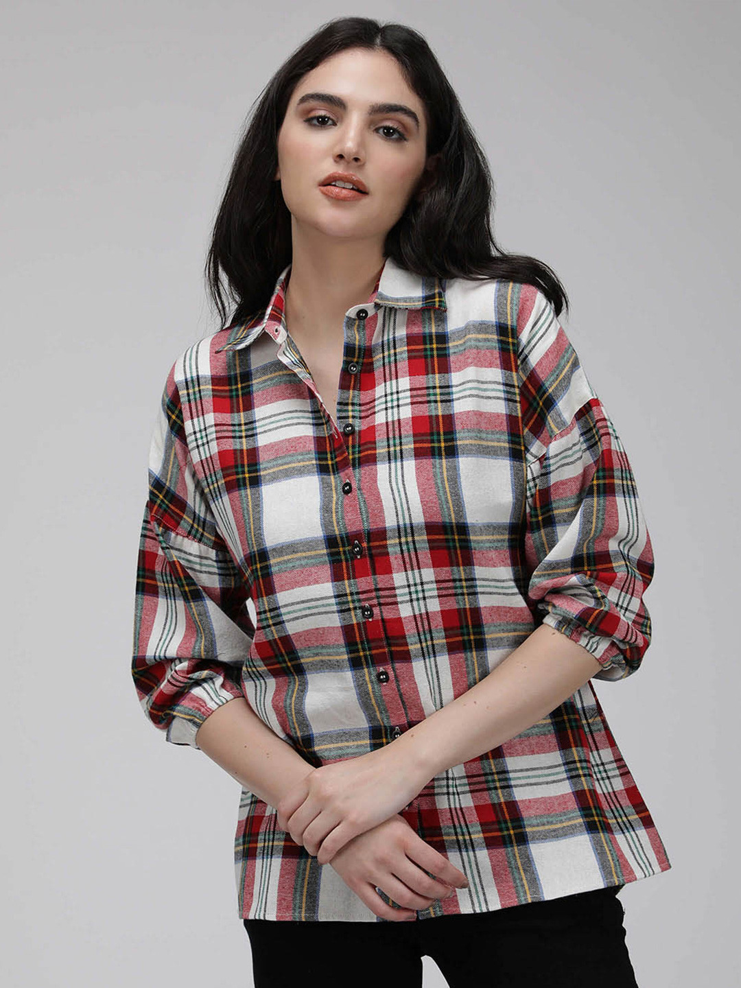 IDK Checked Spread Collar Casual Shirt