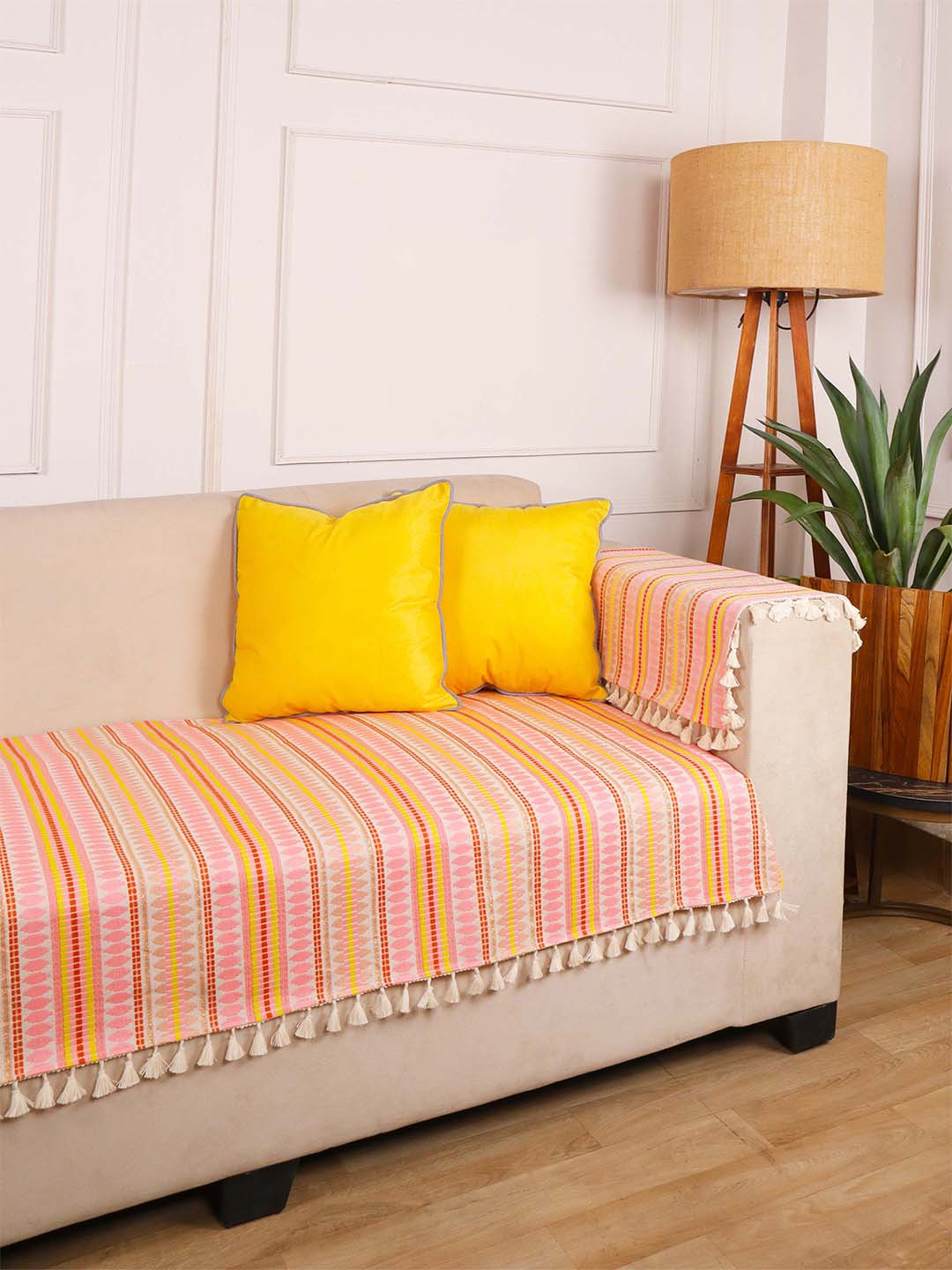 STITCHNEST Set of 1 Pink & Yellow Solid 70'' x 30'' Sofa Protector