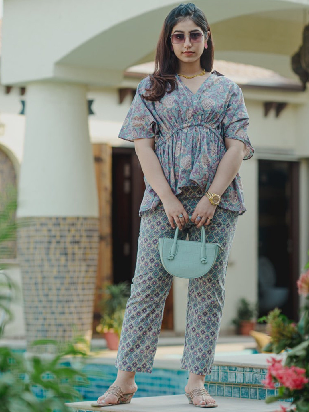 FEATHERS CLOSET Women Green Printed Top with Trousers