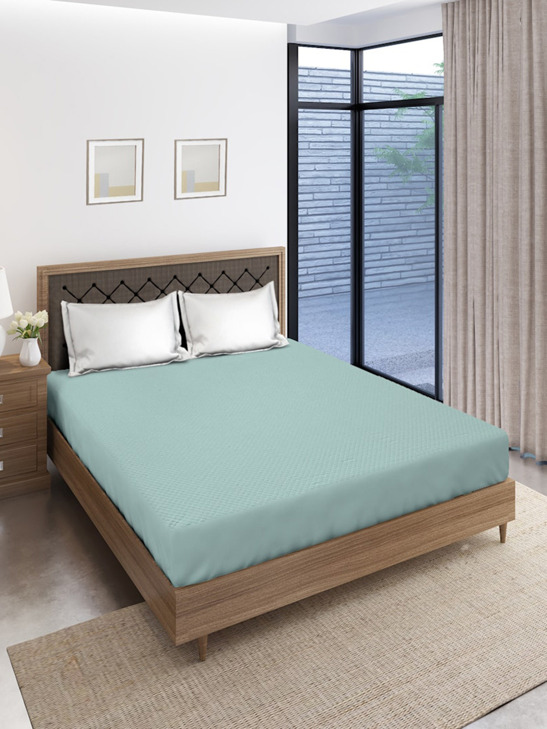 SOKNACK Turquoise Blue Quilted Fitted King Size Mattress Protector