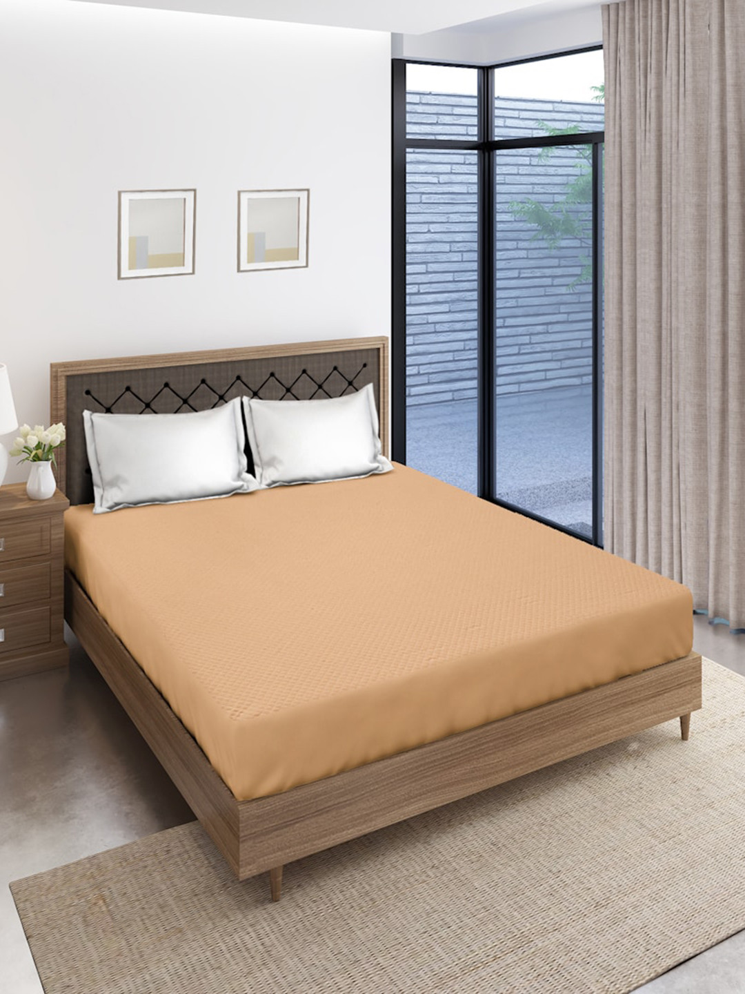 SOKNACK Beige Quilted Fitted King Size Mattress Protector