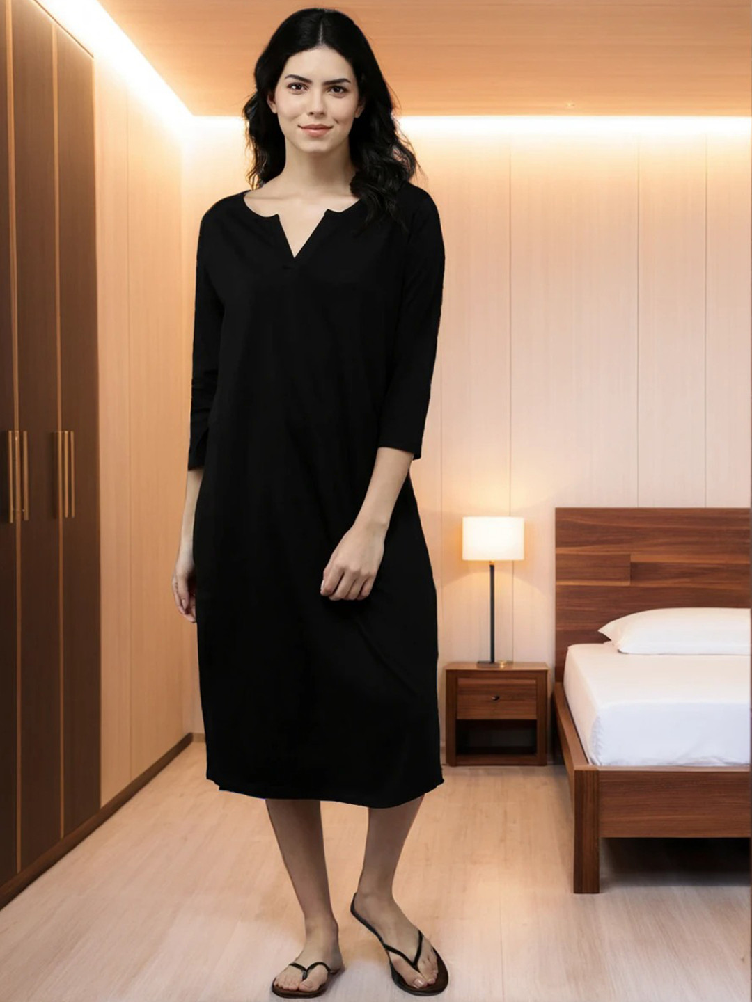 Kryptic Three-Fourth Sleeves Pure Cotton T-shirt Nightdress