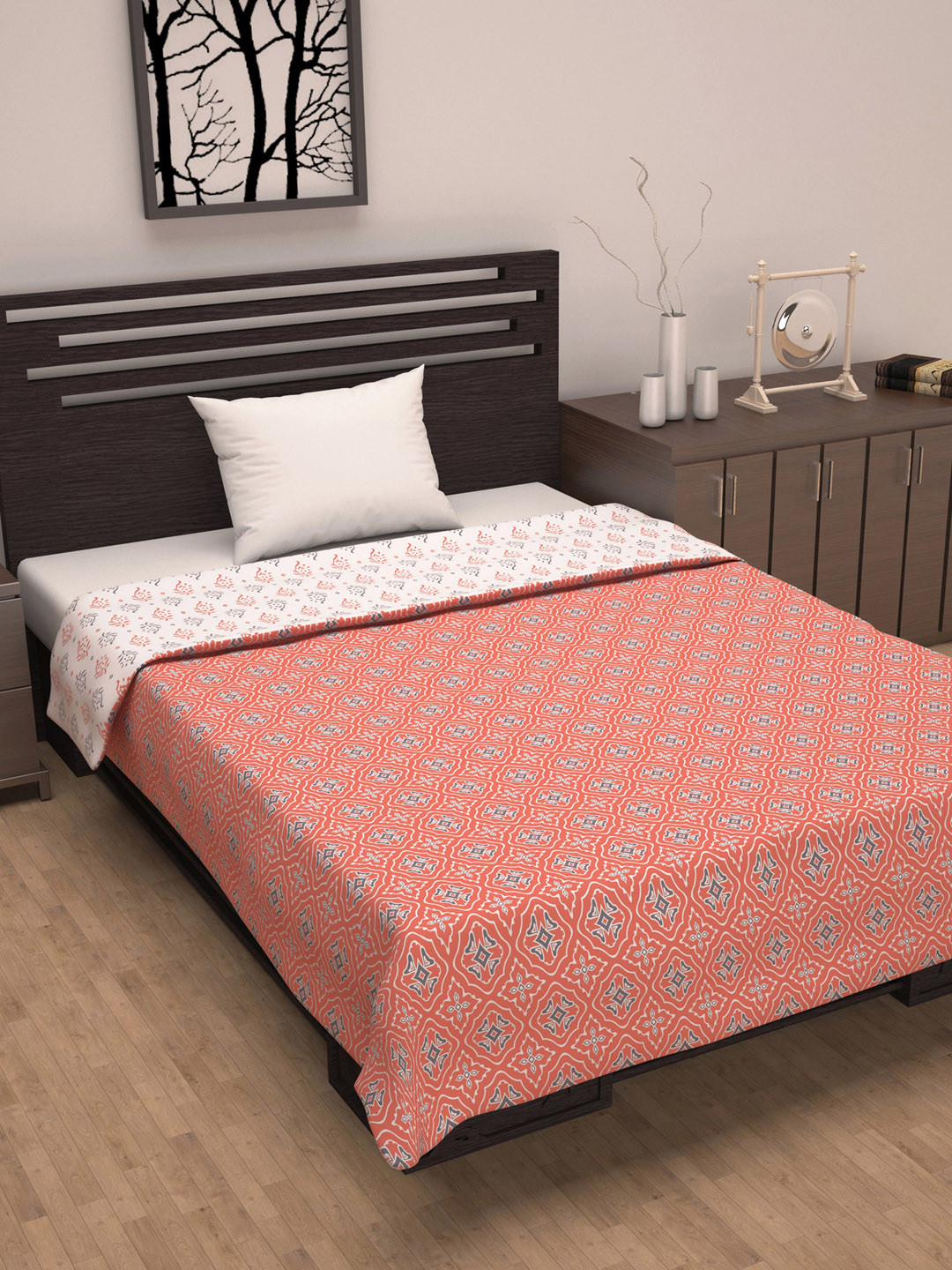 Divine Casa Cambric Peach-Colour Ethnic Motif Pure Cotton AC Room 120 GSM Single Bed Dohar