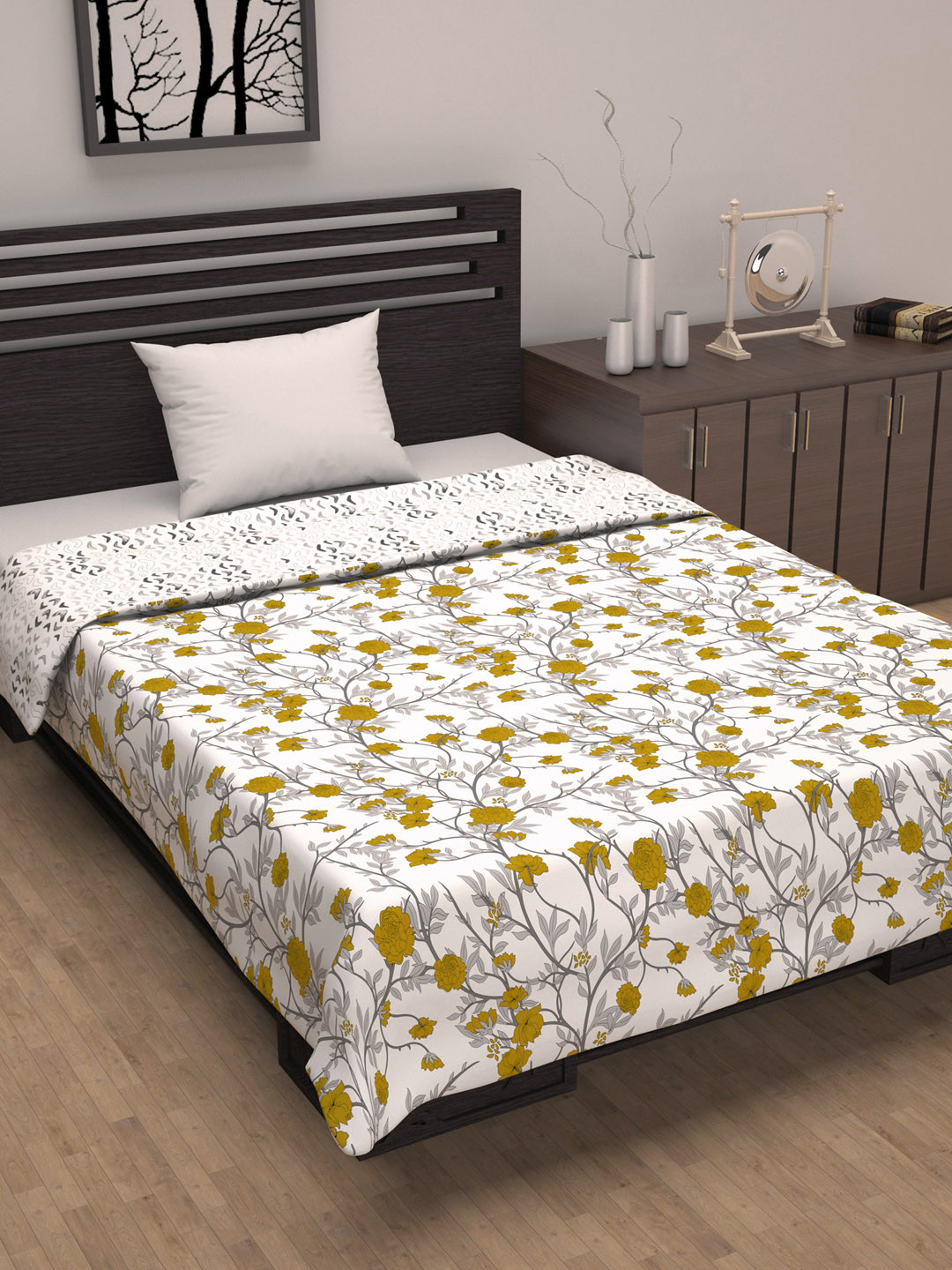 Divine Casa Cambric Green & White Floral Pure Cotton AC Room 120 GSM Single Bed Dohar