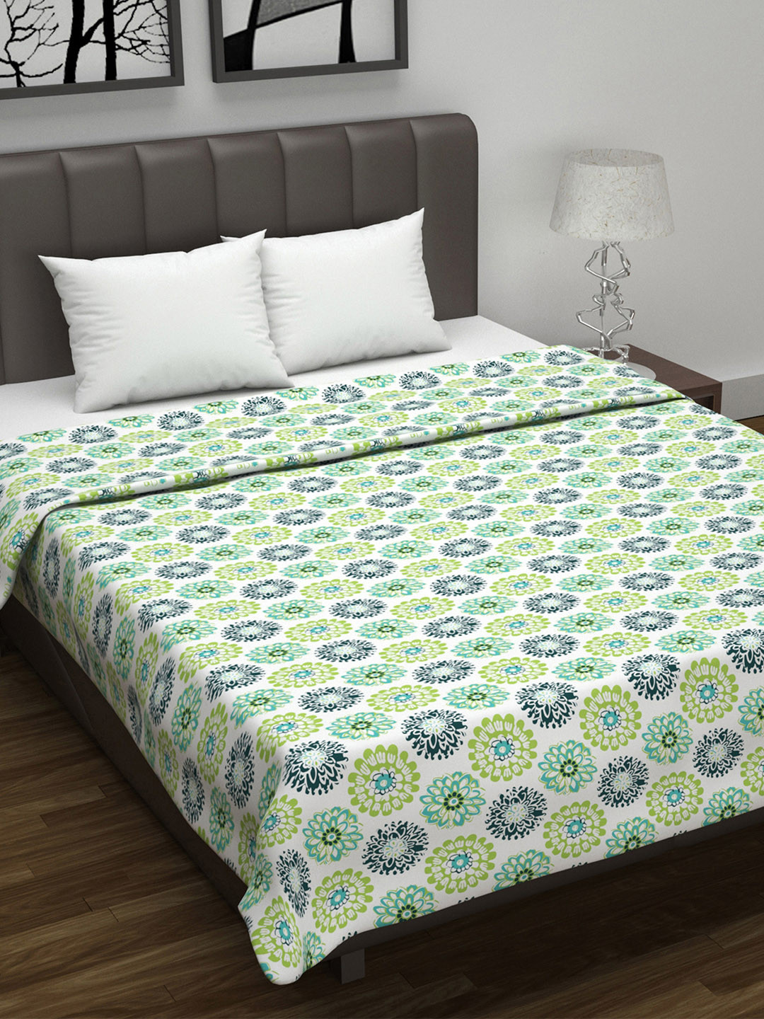 Divine Casa Prism Blue & Black Floral AC Room 120 GSM Double Bed Dohar