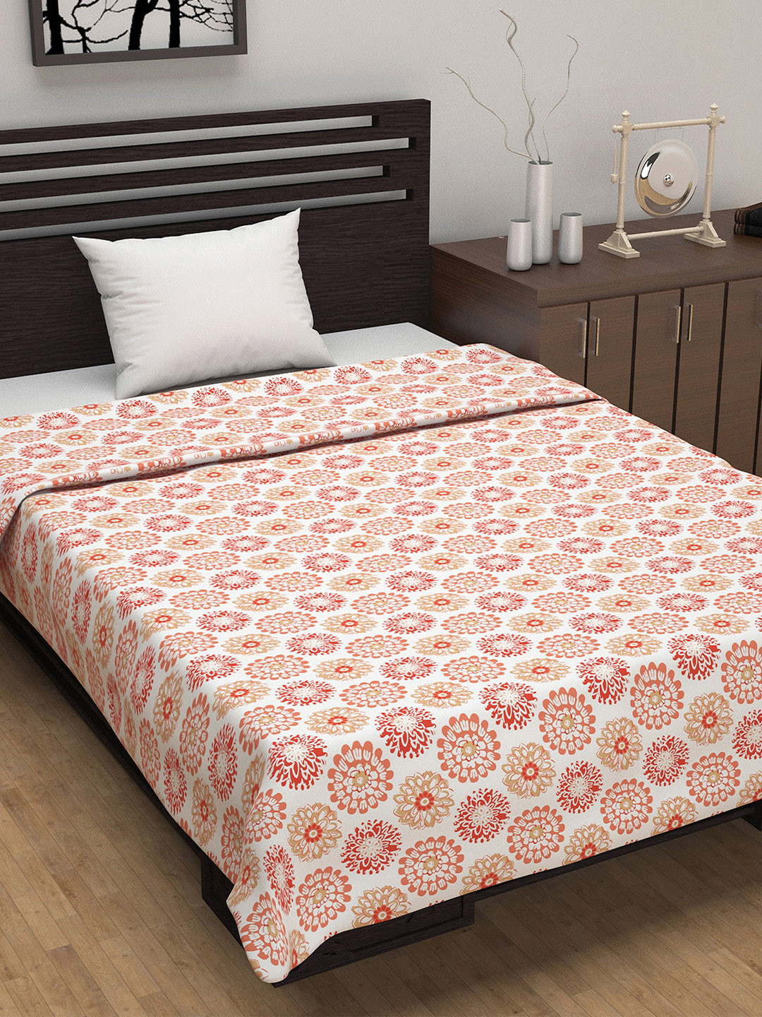 Divine Casa Prism Peach-Coloured Floral Pure Cotton AC Room 120 GSM Single Bed Dohar