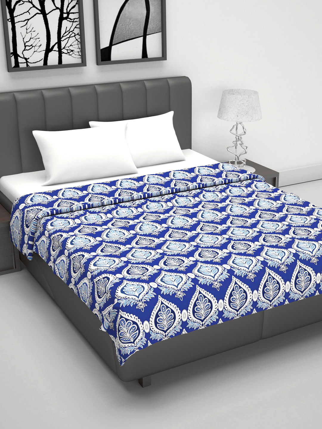 Divine Casa Prism Blue & White Ethnic Motifs Pure Cotton AC Room 120 GSM Double Bed Dohar