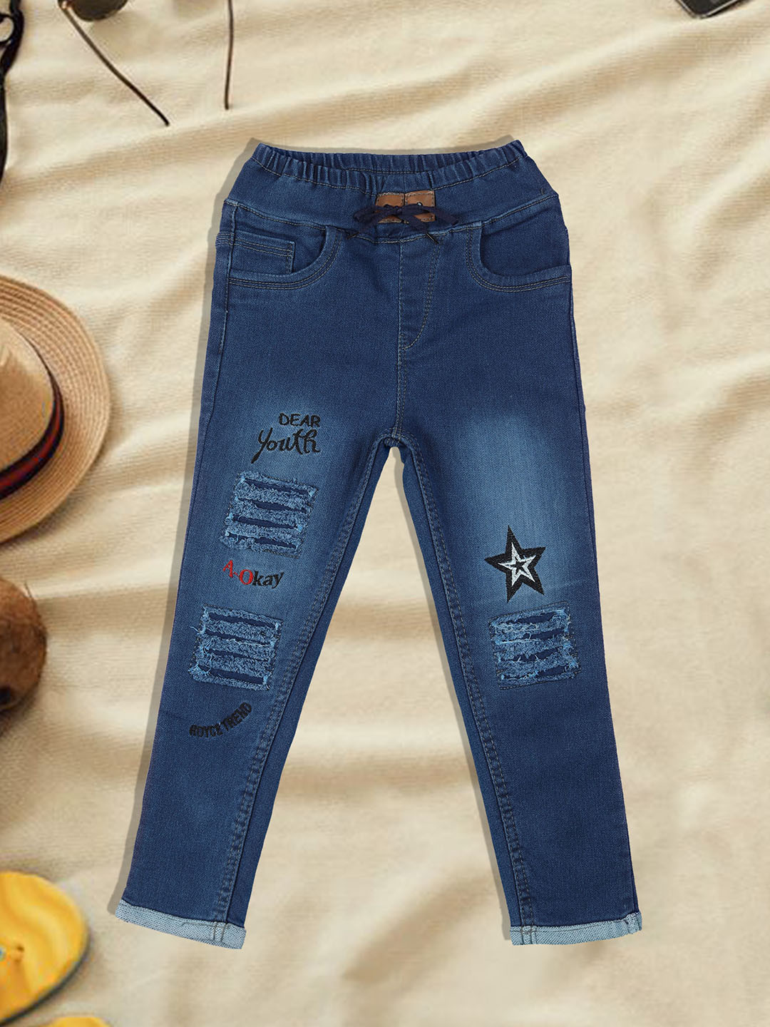A-Okay Kids Slim Fit High-Rise Mildly Distressed Embroidered Stretchable Jean
