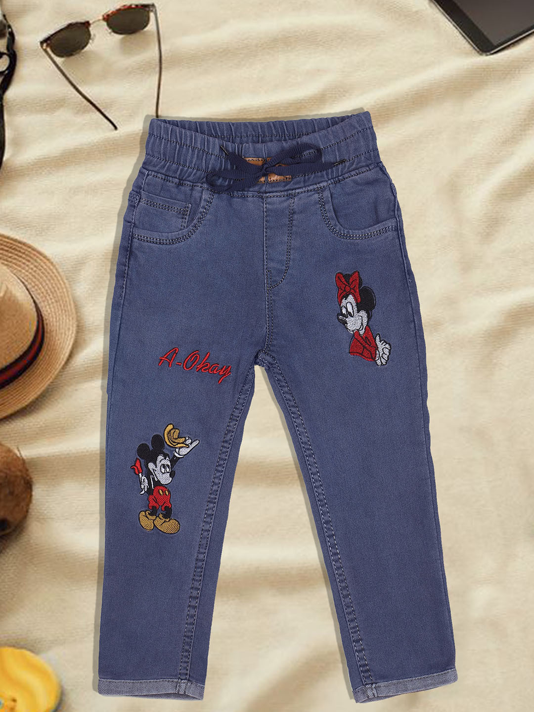 A-Okay Kids Slim Fit High-Rise Clean Look Mickey Mouse Printed Stretchable Jean
