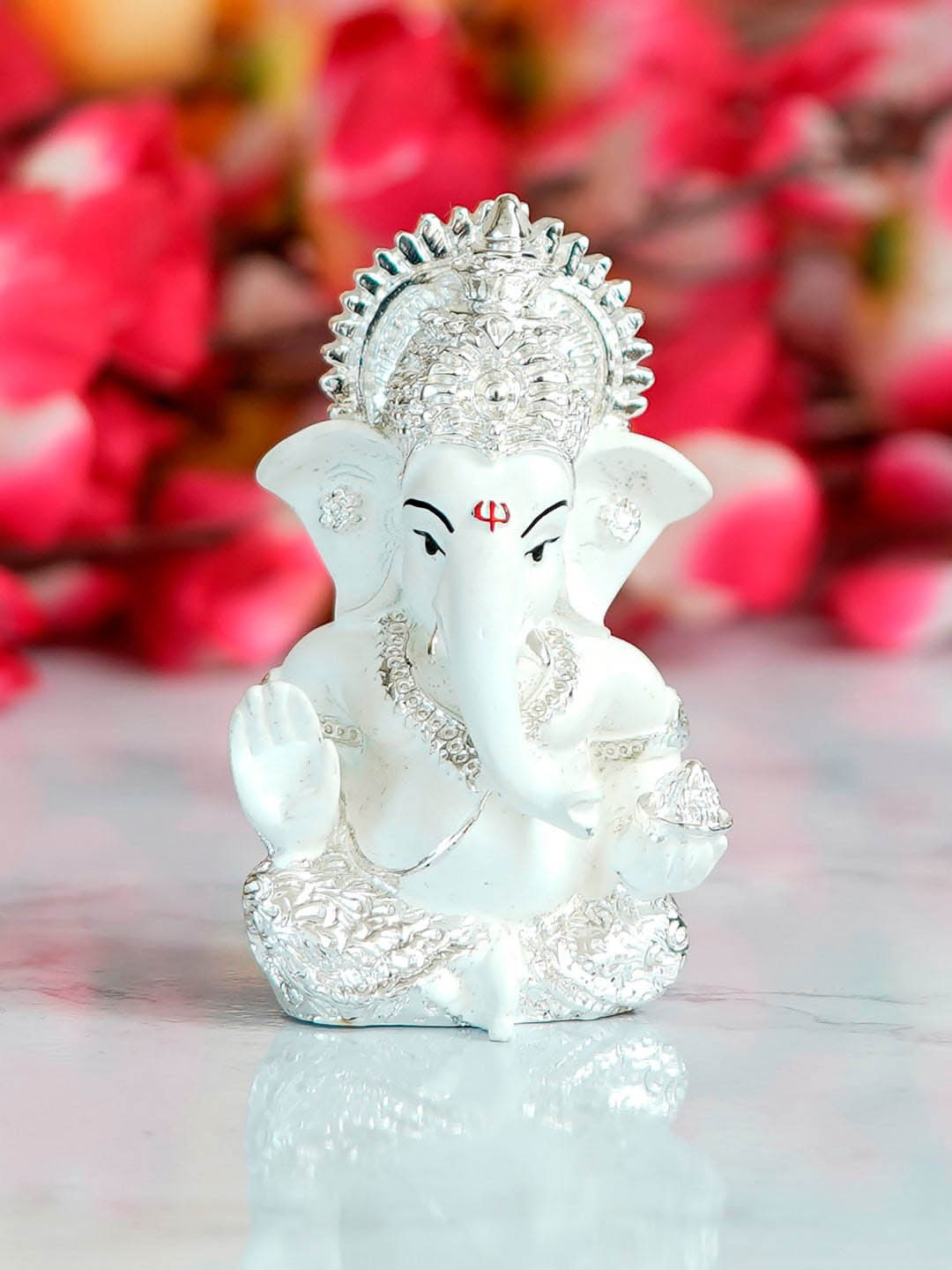 eCraftIndia Siddhivinayak Ganesha White Polyresin Matte Prayer Room Small Showpiece - 3.5 Inches