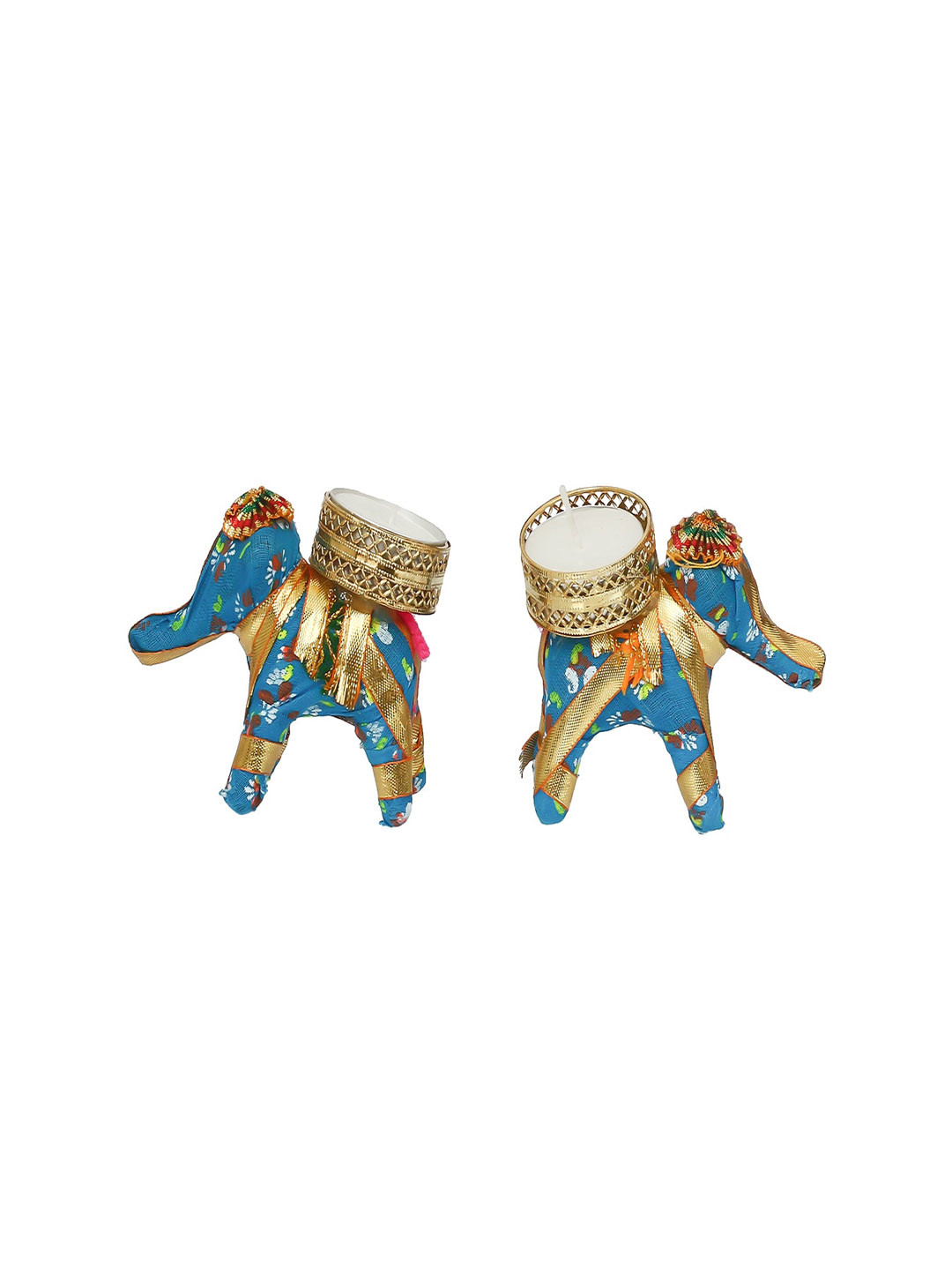 eCraftIndia Blue 2 Pieces Elephant Design Tea Light Holder