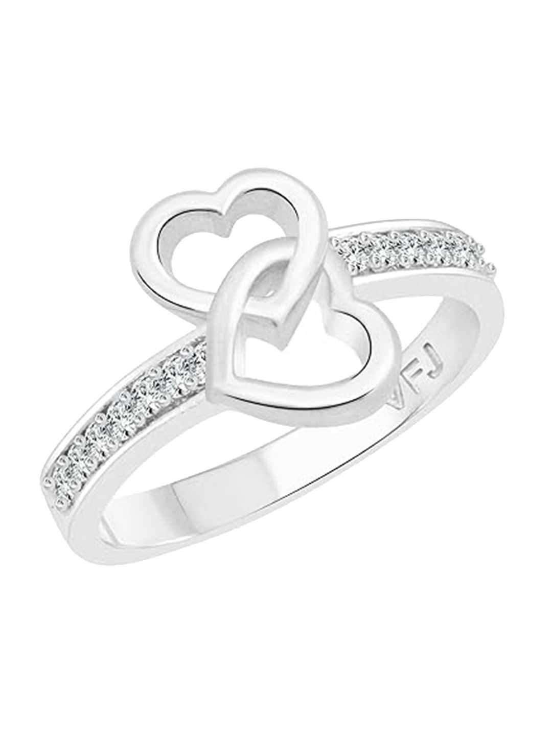 Vighnaharta Sliver Plated Double Heart Cubic Zirconia Studded Finger Ring