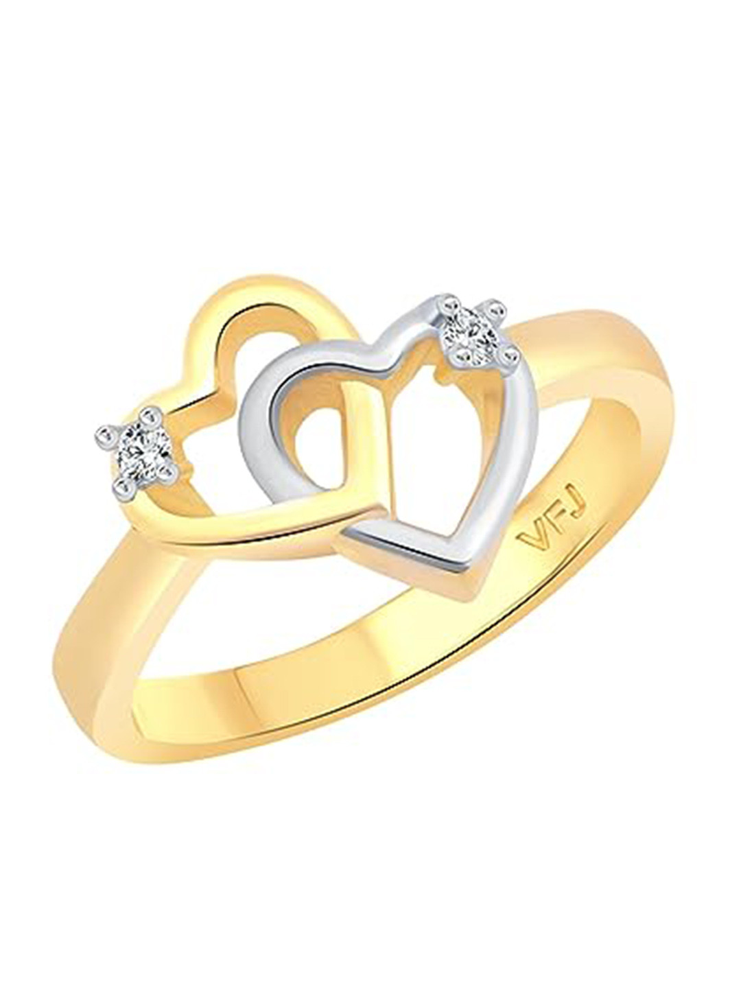 Vighnaharta Double Heart Gold-Plated Cubic Zirconia-Studded Adjustable Finger Ring