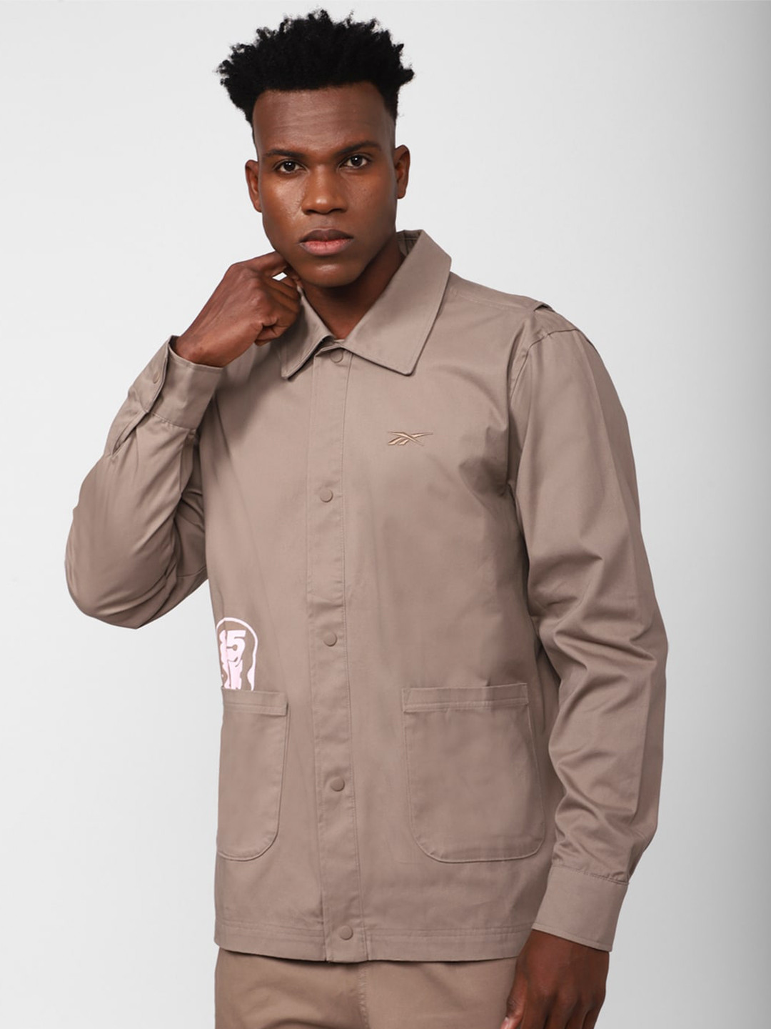 Reebok Cl Skate Relaxed Fit Polo Spread Collar Twill Casual Pure Cotton Shirt