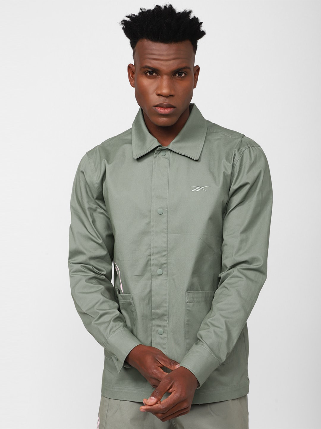 Reebok Cl Skate Relaxed Fit Polo Spread Collar Corduroy Casual Pure Cotton Shirt