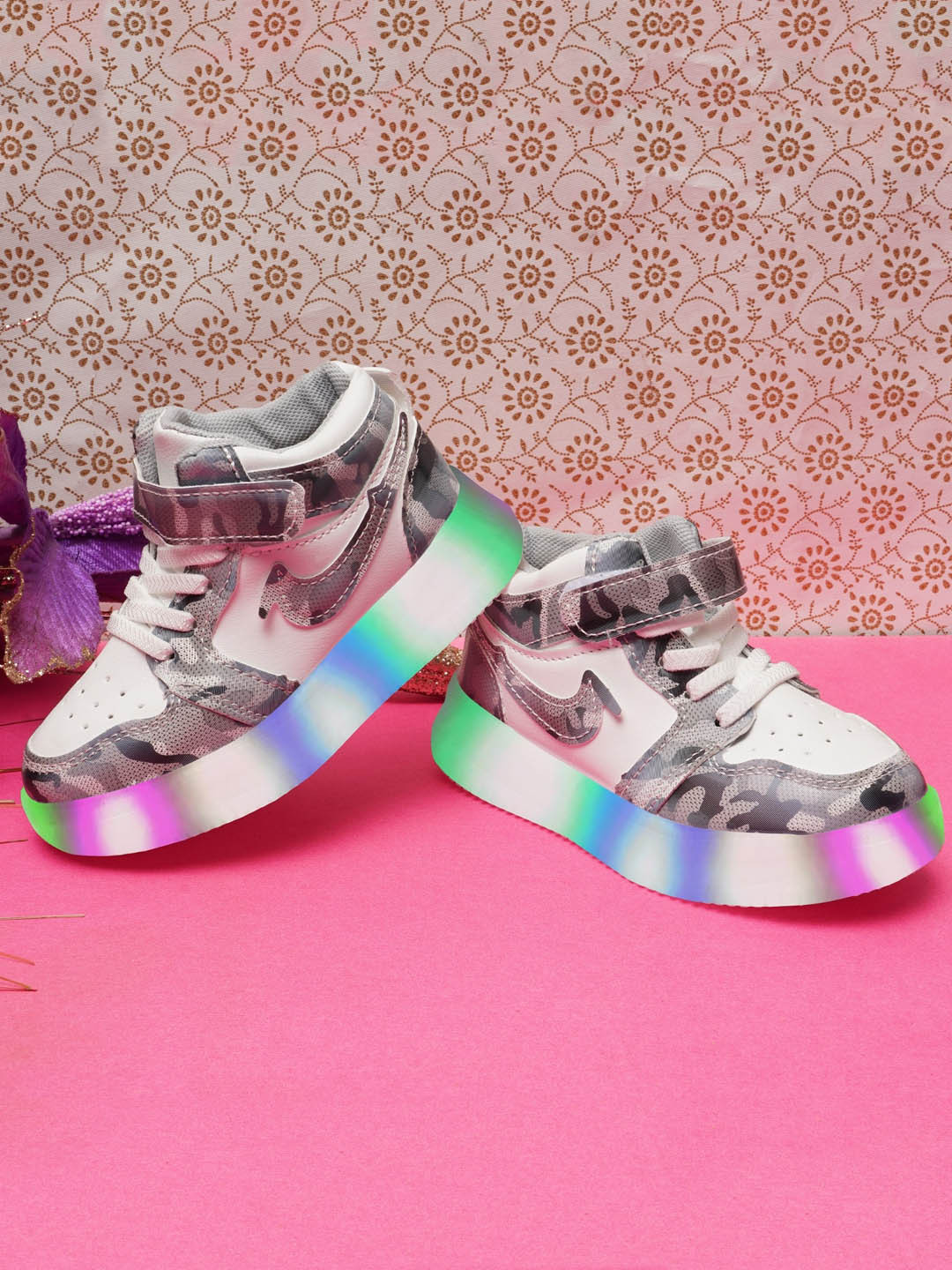 BAESD Kids Lightweight Comfort Insole Sneakers With LED Lighting & Velcro Closure